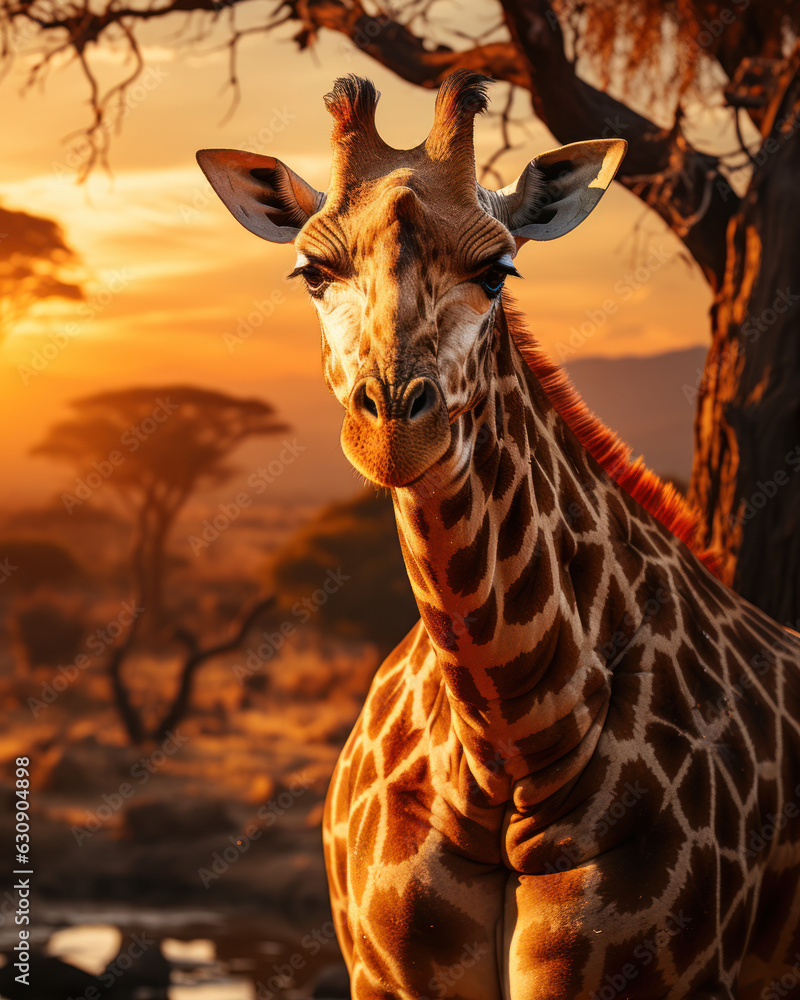 Close-up of a giraffe during sunset