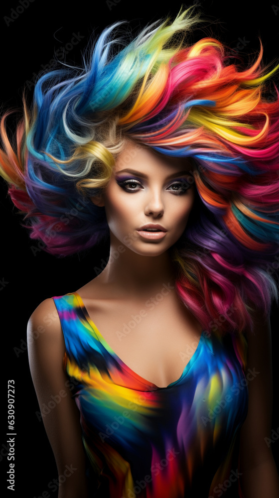 portrait of a female fashion model with colorful hair