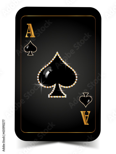 Casino spades ace with glitter, gold and diamonds around in vector