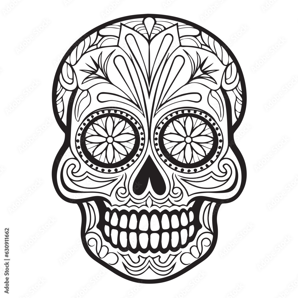 skull drawing decorated with motifs mexica culture drawing eps ready