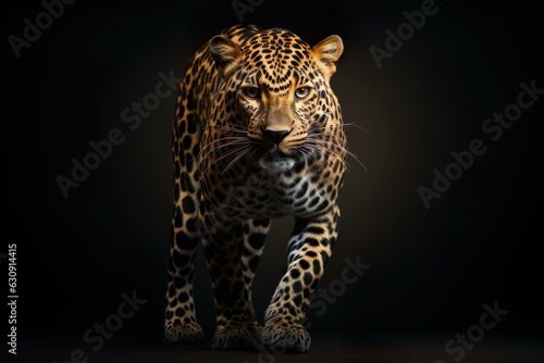 Full body big leopard on dark background | Generative AI