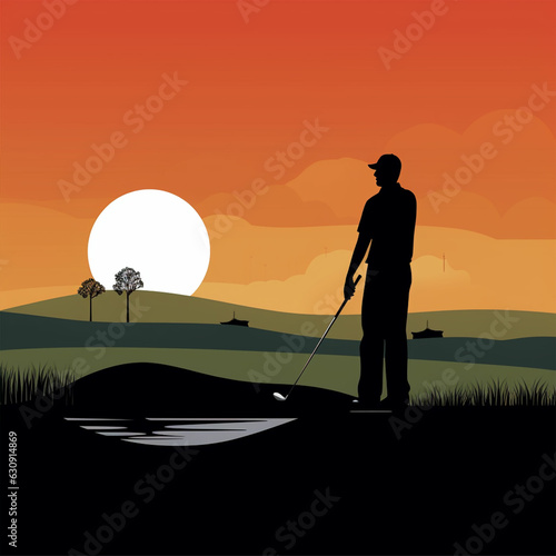 Silloute Flat design of man playing golf photo