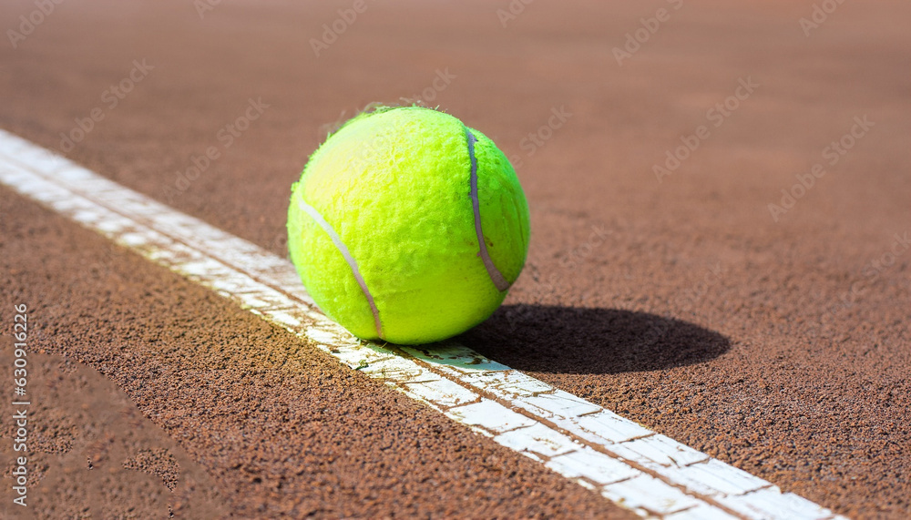 Green tennis ball on the court for play a game.
