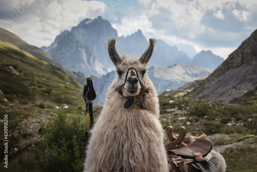 closeup of peruvian llama in the andes and mountains, llama of cusco