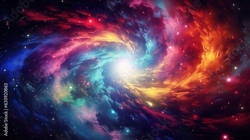 Space dust swirl, rainbow spiral. Generative AI