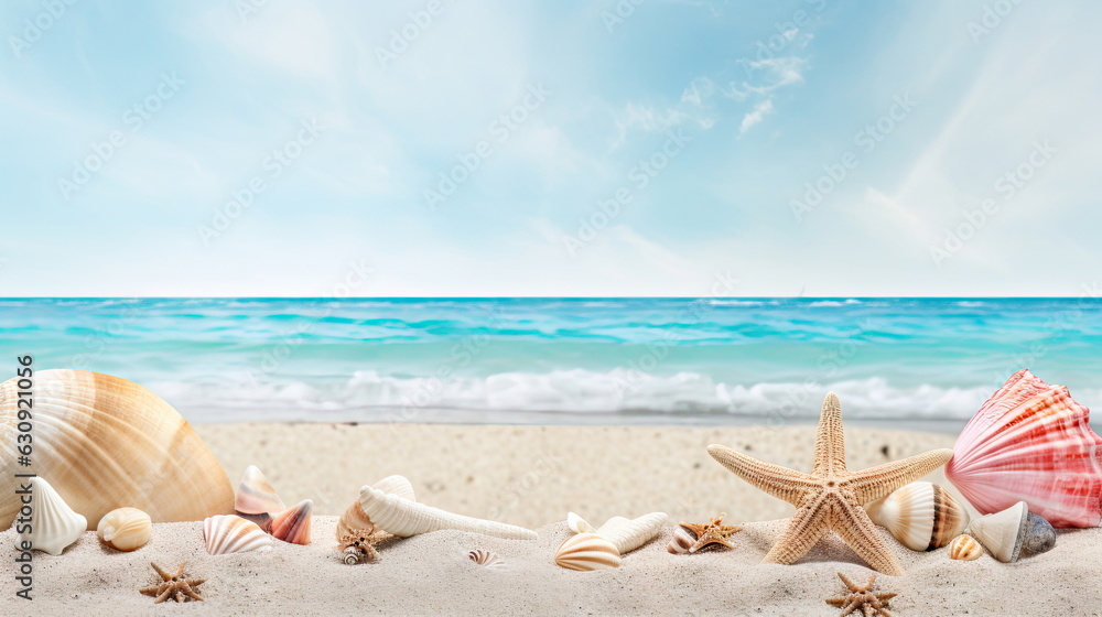 shells with corals and starfish on pure white sand shells with corals and starfish on pure white sand