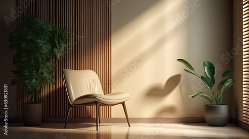 Sunlight falling into a modern interior with mockup background wall and beautiful decoration.