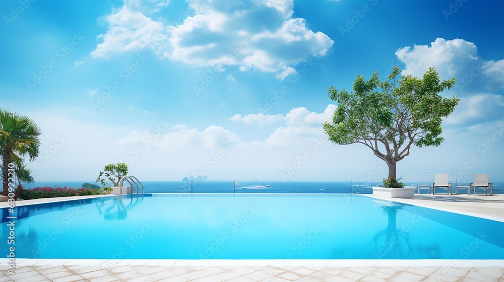 clean pool with beach view