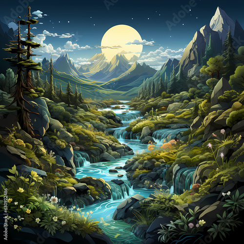 Illustration landscape mountain swamp