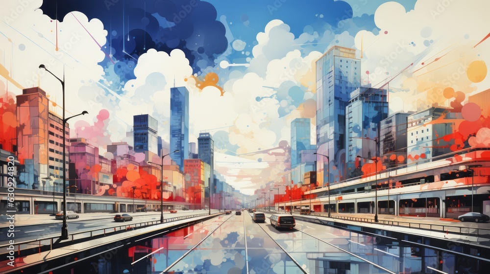 An abstract cityscape risograph style. Generative AI. An abstract cityscape risograph style. Generative AI.