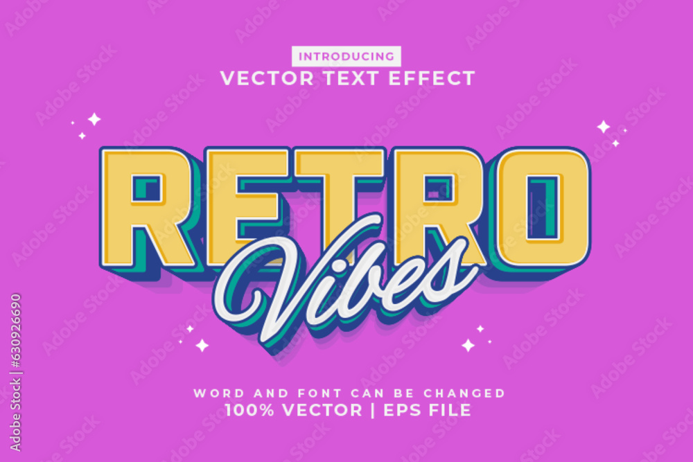 Editable text effect Retro Vibes 3d cartoon style premium vector
