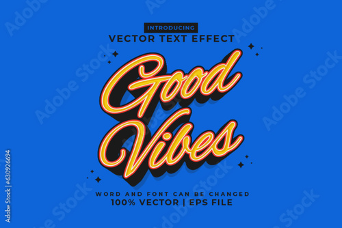 Editable text effect Good Vibes 3d cartoon style premium vector photo