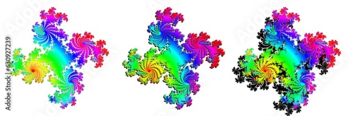 白地のカラフルなフラクタル画像の影の有無による見え方の違い