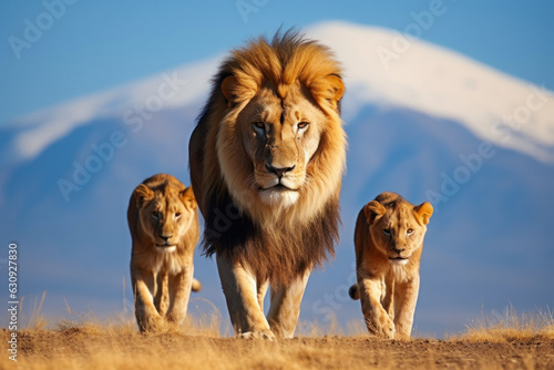 Lion pride infront of Mount Kilimanjaro 