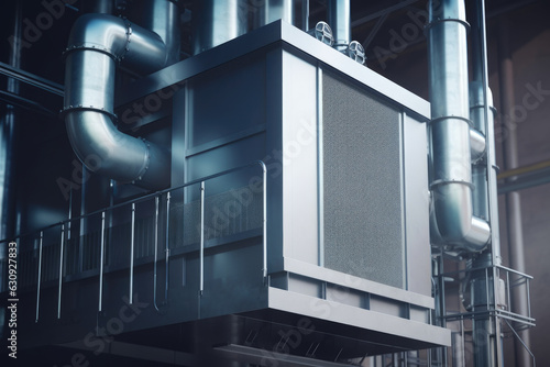a picture of an electrostatic precipitator that is used to capture industrial emissions, showcasing its sophisticated technology and fine details photo