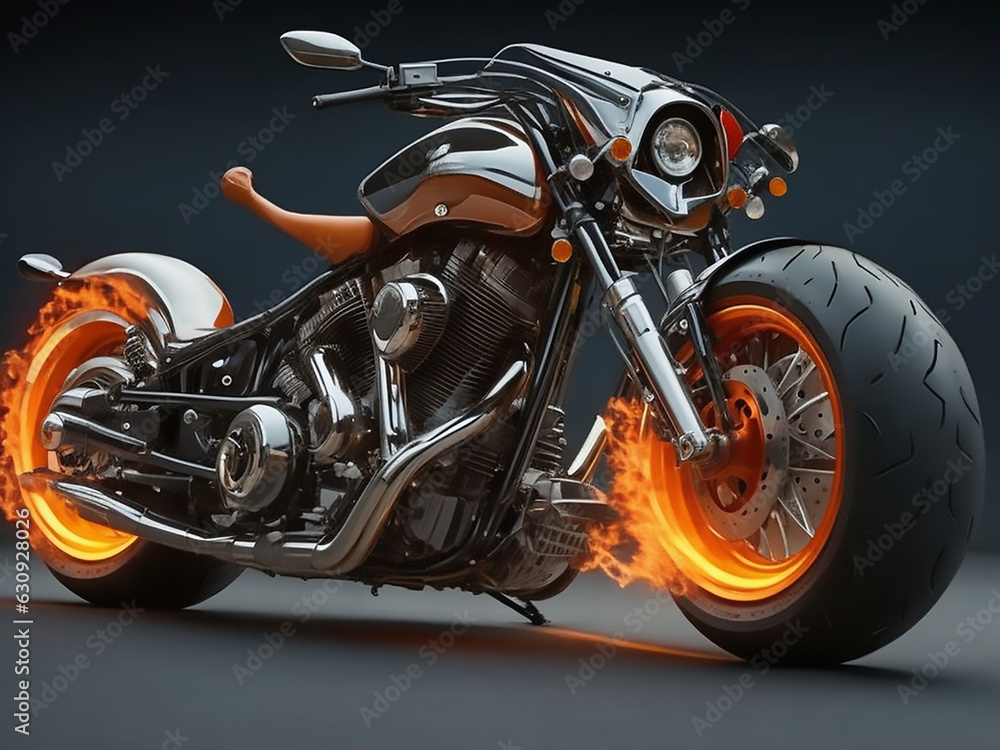 Illustration of a cool big engine motorbike