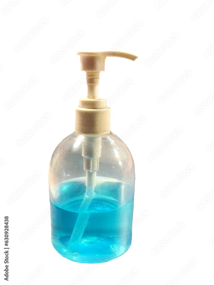 A clear bottle of alcohol for hand washing. on white background A clear bottle of alcohol for hand washing. on white background