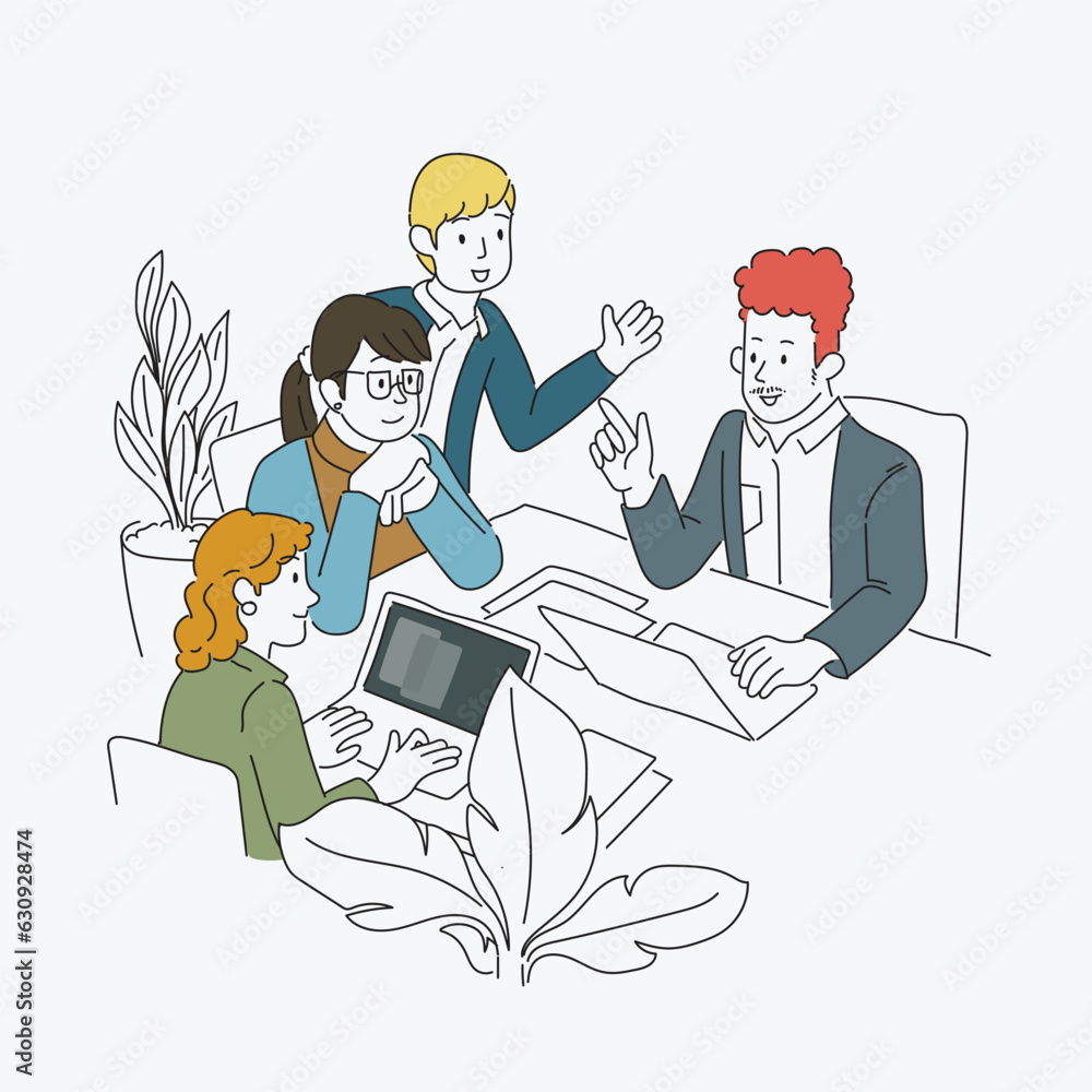 Group of business people working together in office. vector outline illustration Group of business people working together in office. vector outline illustration