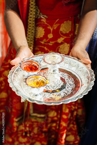 Indian wedding ceremony, silver tray