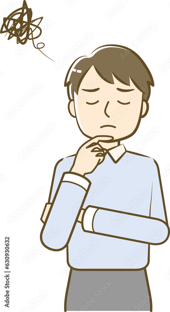 Worried man's upper body illustration-friendly simple touch Worried man's upper body illustration-friendly simple touch
