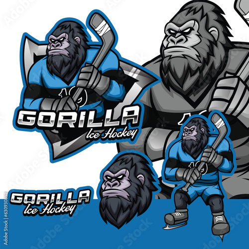 Photography Gorilla Ice Hockey Mascot Logo Cartoon Character