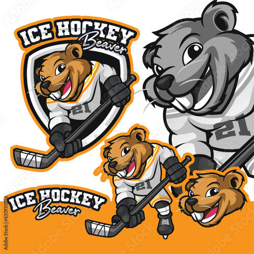 Beaver Ice Hockey Mascot Logo Cartoon Character