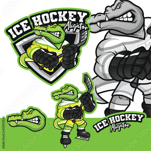 Alligator Ice Hockey Mascot Logo Cartoon Character
