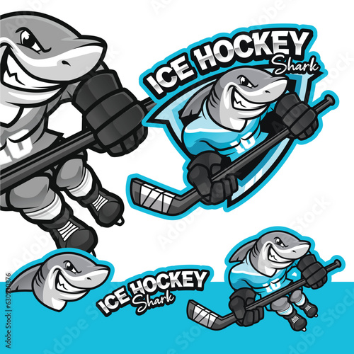 Shark Ice Hockey Mascot Logo Cartoon Character
