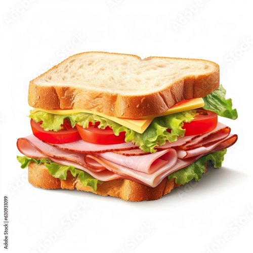 Sandwich with ham . Ai. Cutout on white