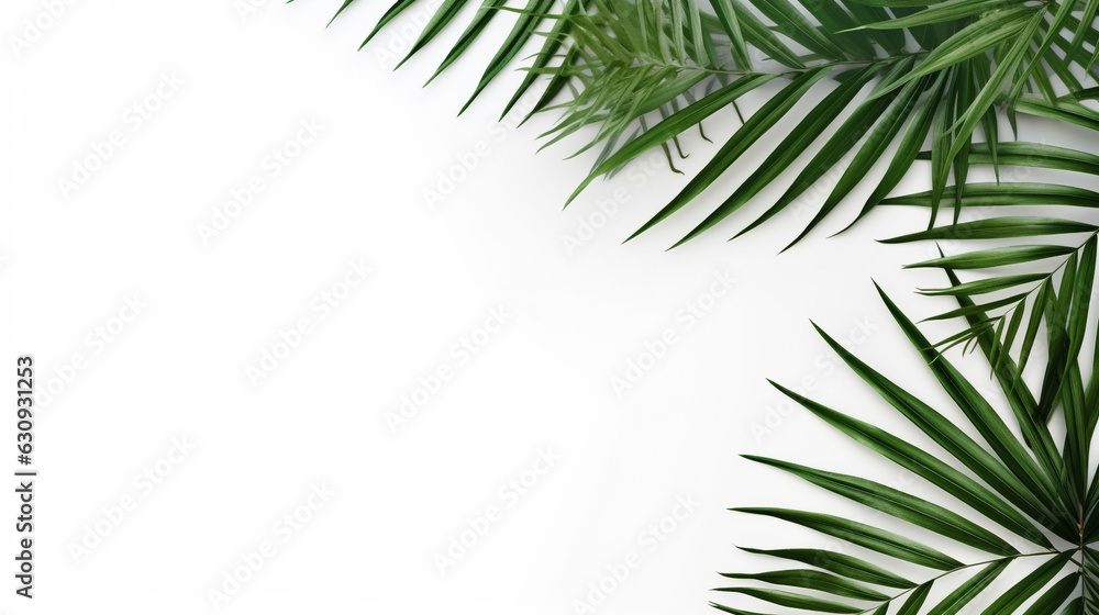 palm leaves on white background with empty space to insert for your design. Generative Ai. palm leaves on white background with empty space to insert for your design. Generative Ai.