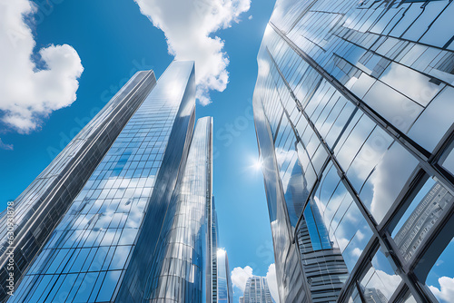 Glistening Urban Giants: The Allure of Glassy Skyscrapers in Modern Cityscapes, Generative AI