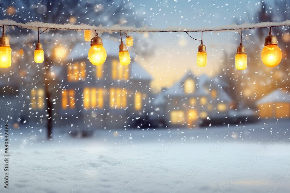 Fototapeta premium A white snow scene with snow falling blurred background