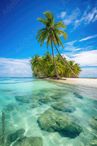 Tranquility on a Remote Island with Crystal-Clear Waters and Palm Trees. Solitude and Relaxation. wallpaper © Mr. Bolota
