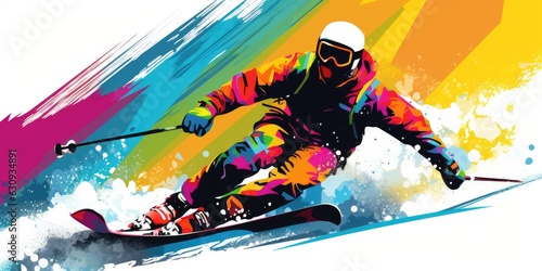 illustration of 2D a man is skiing , generative AI