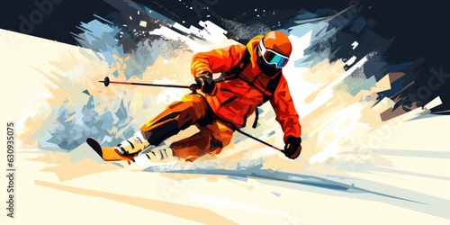 illustration of 2D a man is skiing , generative AI