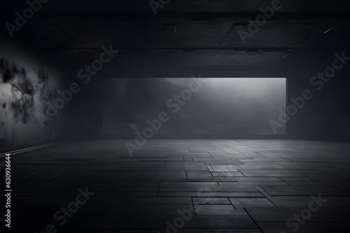 empty room with a wall and light studio room, dark interior texture for display products. wall background. AI generate  © Black Pig