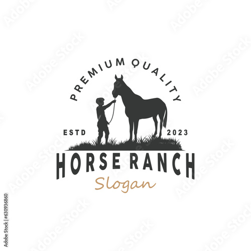 Horse Logo, West Country Farm Ranch Cowboy Logo Design, Simple Illustration Template