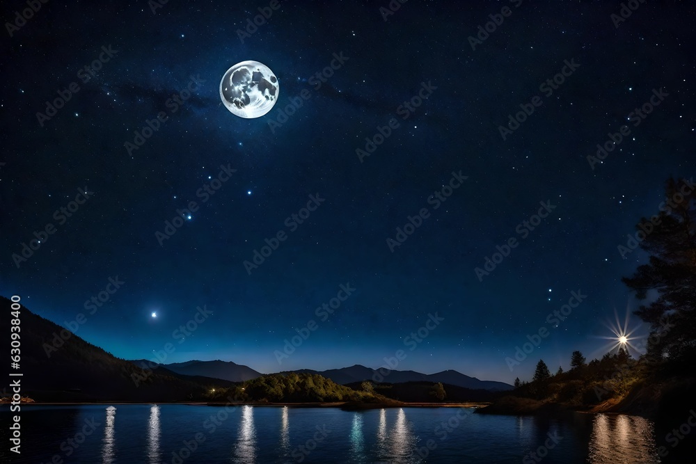 night sky with moon and stars generated by AI tool