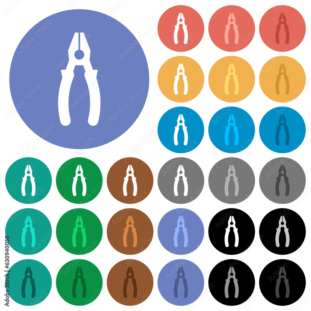 Combined pliers round flat multi colored icons Combined pliers round flat multi colored icons