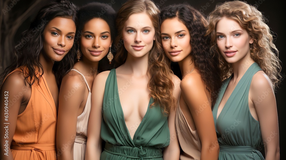 Portrait diversity beauty women, empowerment with motivation against studio background Portrait diversity beauty women, empowerment with motivation against studio background