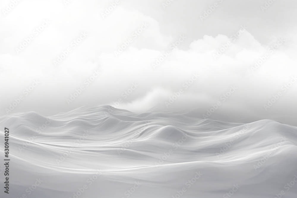 snow covered mountains misty mountain landscape in the fog white blurred light and clouds, Ice mountain. White cold terrain. AI generate