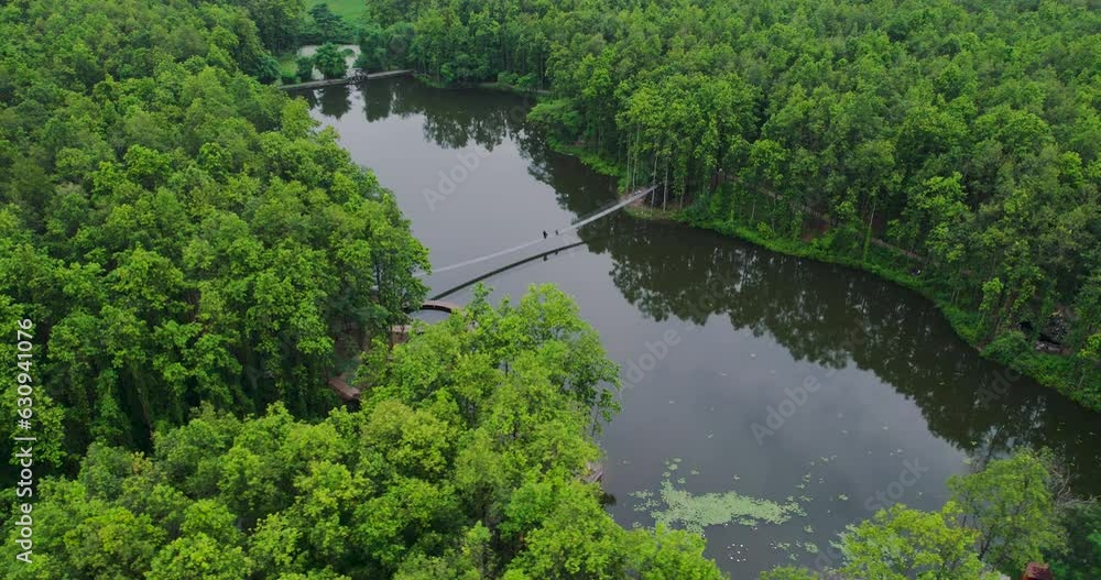 Closer drone shot of a bridge and lake surrounded by dense forest in Nepal. Full of Wilderness and tenderness containing place has to offer the greatest greenery and Mother Nature is happy 4K Closer drone shot of a bridge and lake surrounded by dense forest in Nepal. Full of Wilderness and tenderness containing place has to offer the greatest greenery and Mother Nature is happy 4K