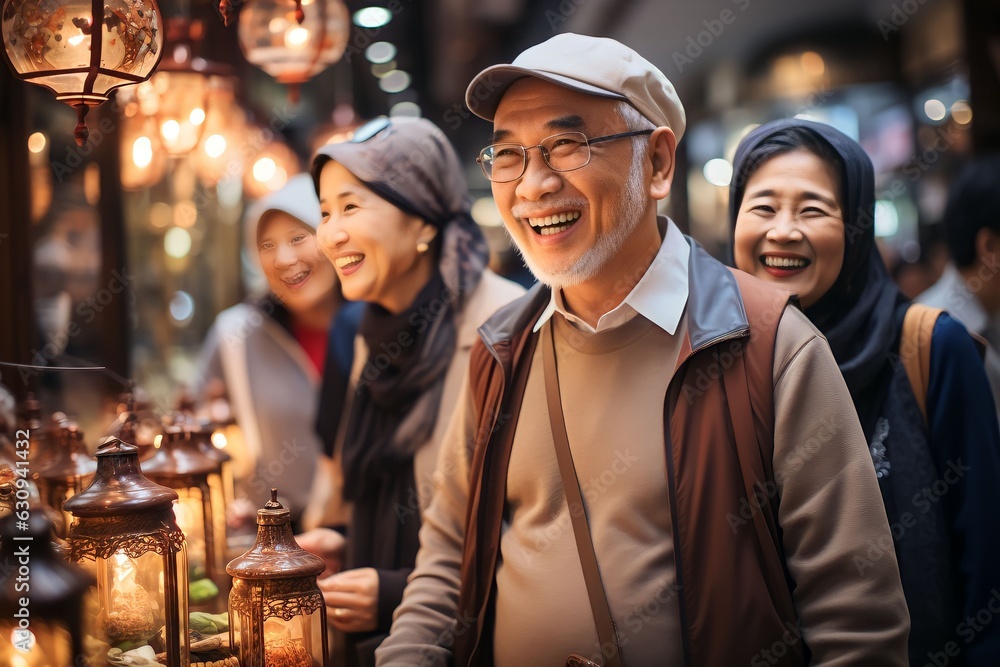 retired parents on holiday traveling to tourist destinations and interacting with tour guides