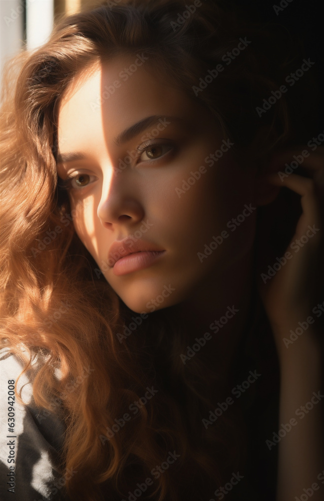 Fashion photo of a beaitufl model in shadow and sunlight. Perfect skin highlighting cosmetics and makeup. Fashion photo of a beaitufl model in shadow and sunlight. Perfect skin highlighting cosmetics and makeup.