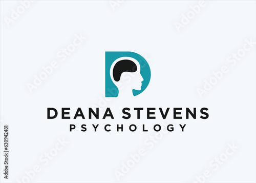 Initial D with brain logo design vector silhouette illustration