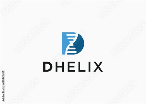 Initial D with DNA helix logo design vector silhouette illustration