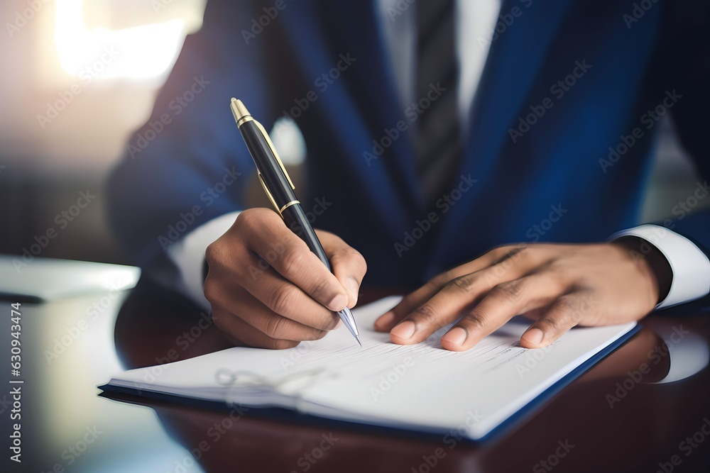 businessman making notes on a clipboard inside of the office businessman making notes on a clipboard inside of the office