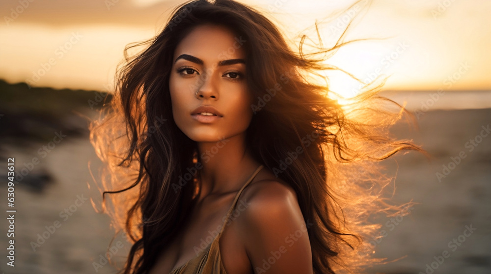 Hawaiian Model at Golden Hour made with Generative AI Technology