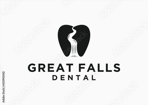 tooth with waterfall logo design vector silhouette illustration