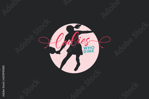pickleball vector graphic with a combination of a pickleball player, circle and beautiful lettering. pickleball ladies.pickleball girl. Great for logos, t-shirts, stickers, etc.